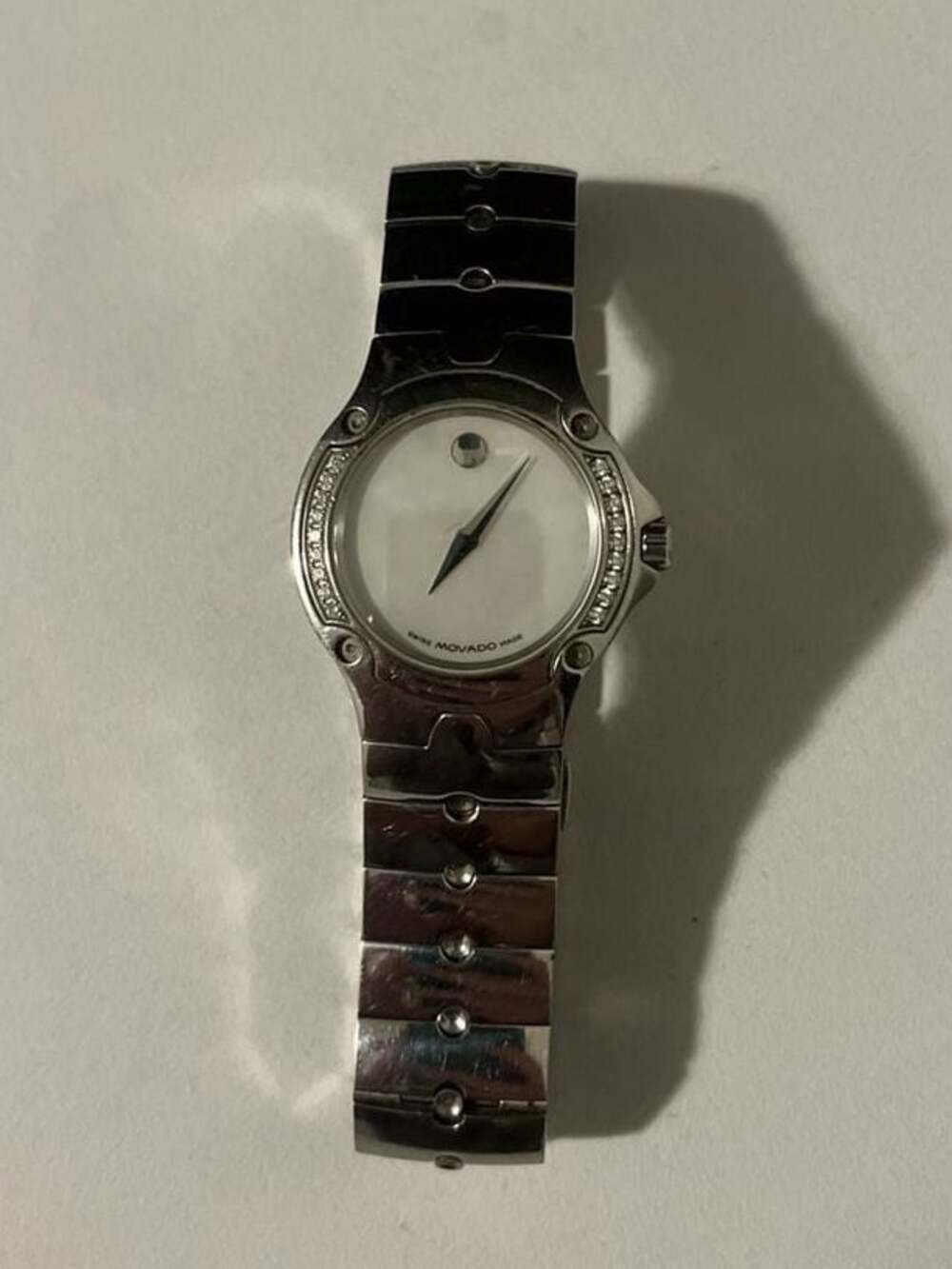 Movado SE Stainless Steel Diamond Bezel Watch with White Dial